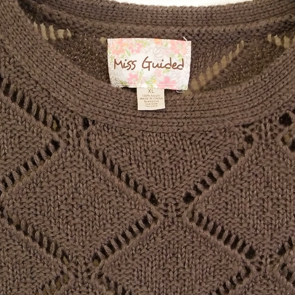 MISSGUIDED Brown 3/4 Sleeve Open Knit Sweater M - Picture 8 of 8